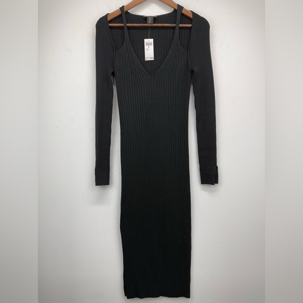 House Of Harlow 1960 size Small Women’s Black Ribbed V-neck Bodycon Dress NWT